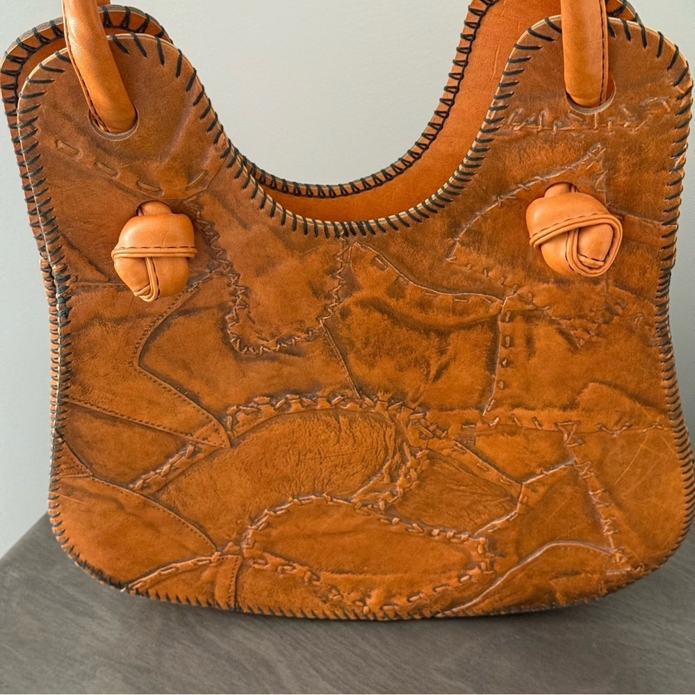 Vintage Hand Made Chestnut Brown Leather Tote Bag Boho - Picture 4 of 8